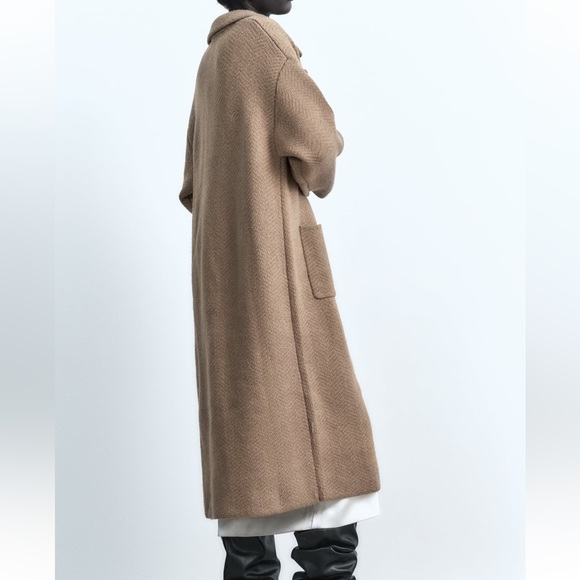 Zara textured long knit coat Taupe/ brown NWT - Picture 4 of 8